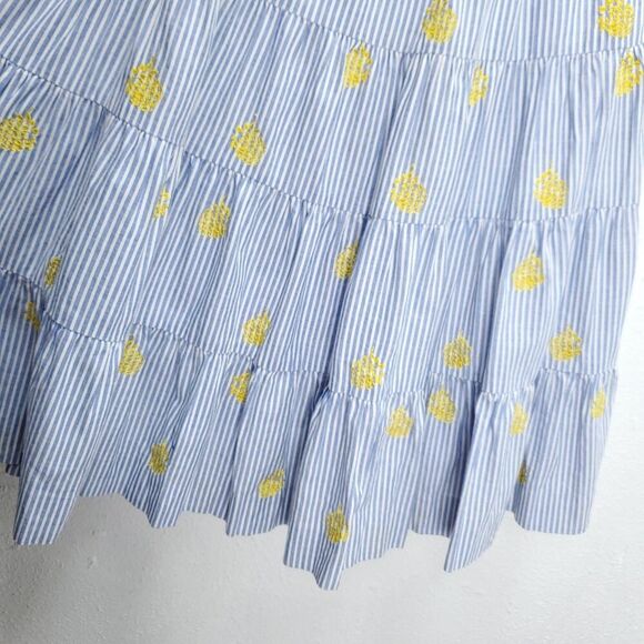 J. CREW Pinapple Embroidered Tiered Seersucker Pinstripe Lagenlook Midi Skirt - Picture 13 of 15